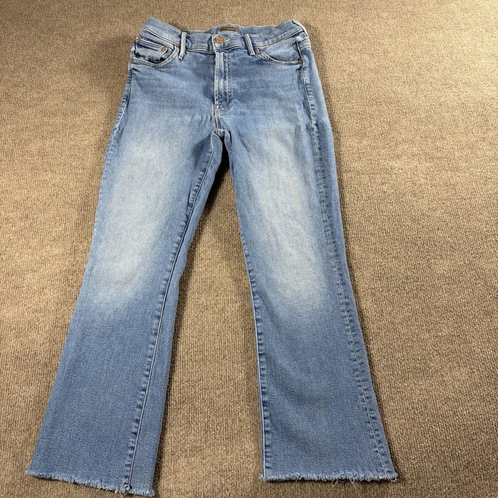 MOTHER The Insider Crop Step Fray Jeans Womens 27 Blue High Rise Flare USA - Picture 2 of 9